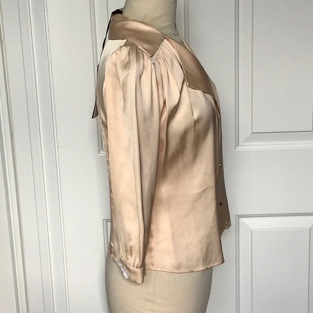 Zara Cream Satin Button-Front Blouse